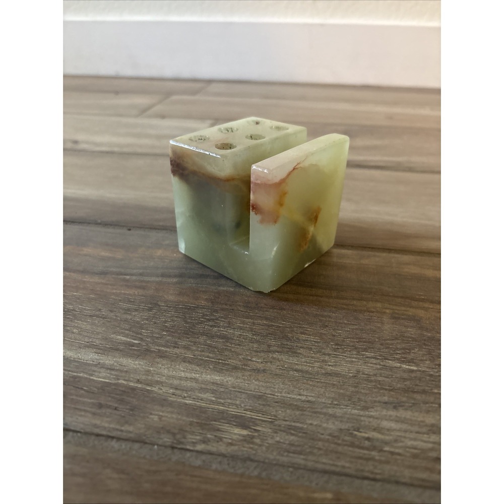 Vintage Carved Agate Stone Dice Paperweight Pen Pencil Holder Desk Organizer